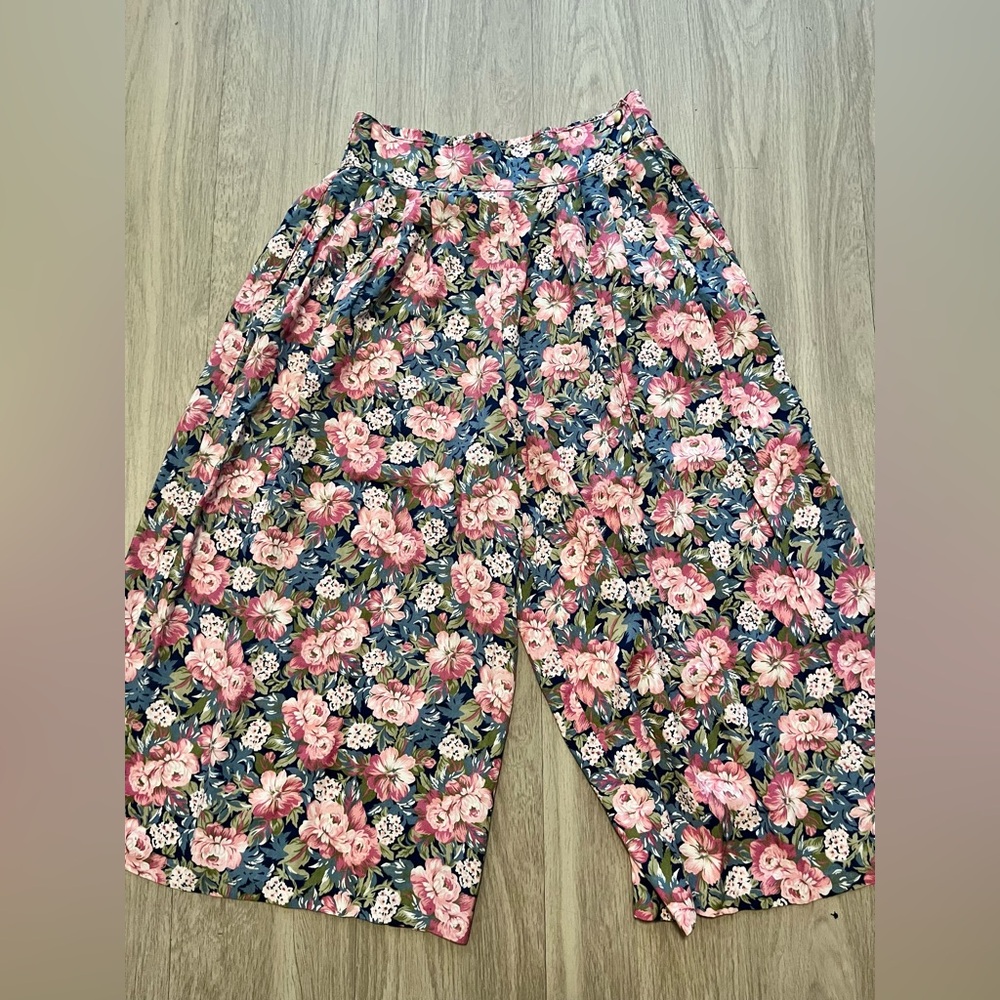Vintage MARILYN Pink Floral and Wide Leg Flowy Pants Women’s Size Medium